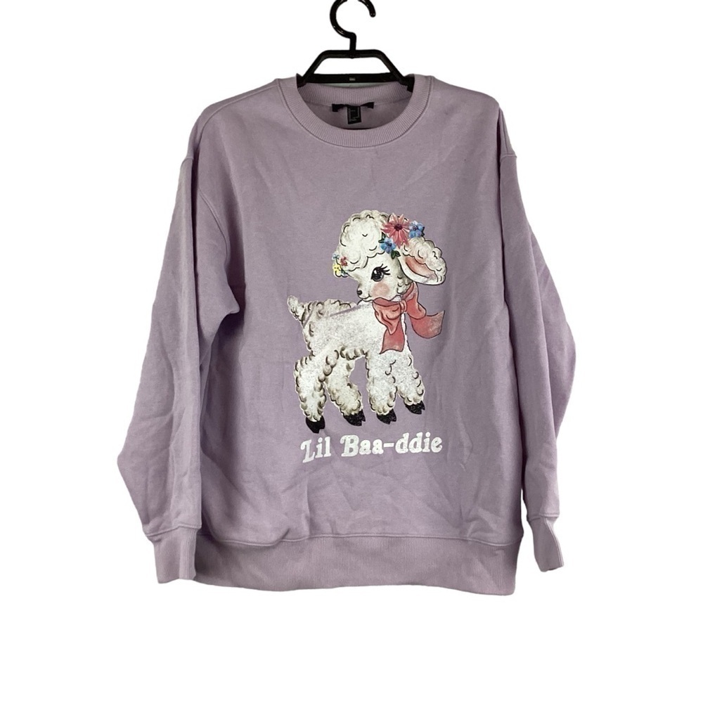 Forever 21 Sweatshirt Sheep Graphic Lil Baa-ddie Size M Purple